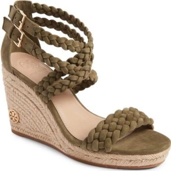 Tory Burch Shoes - Tory Burch Bailey 90mm Braided Ankle Strap Wedge Espadrille Sandals Banana Leaf